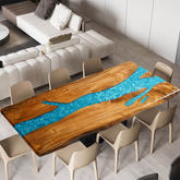 Luxury Blue Epoxy River Table  Custom Live Edge Walnut Dining Table
